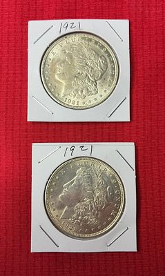 1921 UNC Morgan Silver Dollars. 2 uncirculated coins