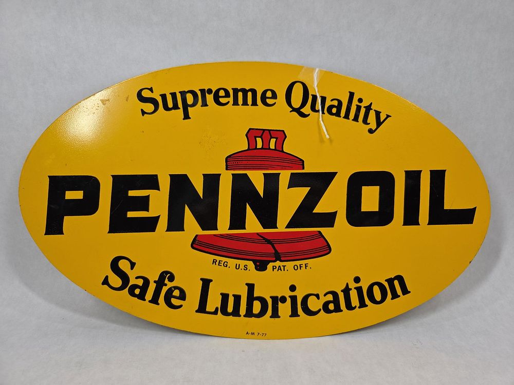 DST Pennzoil Lubrication Sign. AM 8-77, 16.5x10. Both sides in good condition