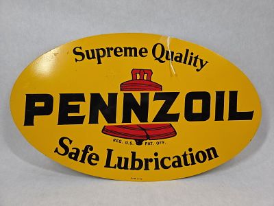 DST Pennzoil Lubrication Sign. AM 8-77, 16.5x10. Both sides in good condition