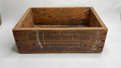 Western Cartridge Co. Small Arms Ammo Loaded Paper Shot Shells Wood Handled Crate. This great 