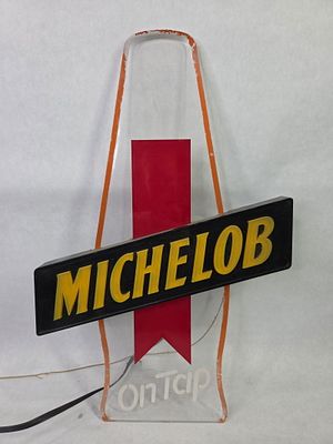 UL Illuminated Michelob On Tab SS Acrylic Beer Bar Sign. Great condition in good working order 