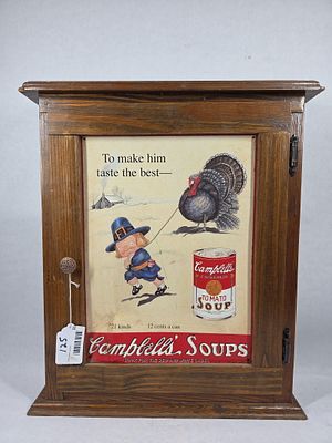 One Door Shelved Cabinet w/ SST AAA Sign Co. Campbells Soup Sign for Door. Great condition with 