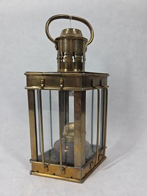 Nautical Wedge Brass Ship Oil Lantern w/ Glass Panels. great overall vintage condition with 