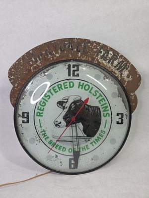 Registered Holsteins The Breed of the Times Illuminated PAM Clock w/ Reverse Painted Face. Showi 