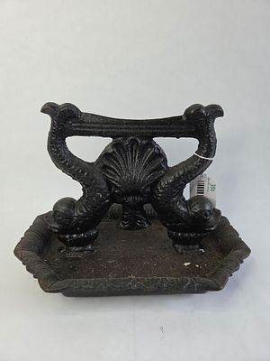 Hefty cast iron clam sea shell koi fish boot scraper. Victorian era boot scraper with a 