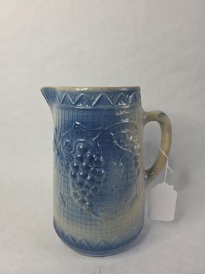 North Star Pottery Grapes and Lattice Salt Glaze Pitcher. 1 gal. pitcher, good condition except 