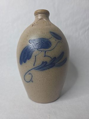 Rowe Pottery Cobalt Blue Bird One Gal Crock Jug. In excellent condition with no chips or cracks. 