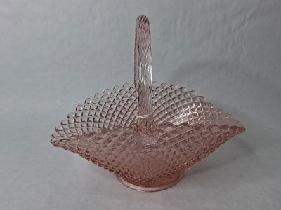 Hefty Westmoreland English hobnail pink glass basket. 12 in long 8in wide and 10 in high hefty 