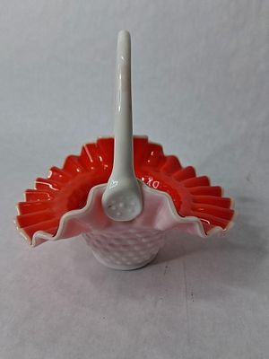 Vtg Kanawha red cased hobnail milk glass brides basket. 7.5 in wide and 8 in tall vibrant red 
