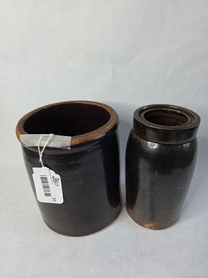 Brown Glazed Stoneware canning crocks. Excellent condition. 8.25in tall and 8.5in tall