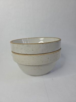 2 gray salt glazed stone ware bowls. 10.5 in dia in very good condition no chips or cracks