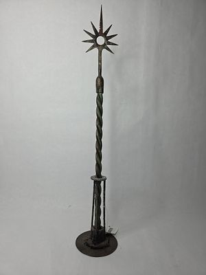 Star lightning rod on metal stand. 25 in tall