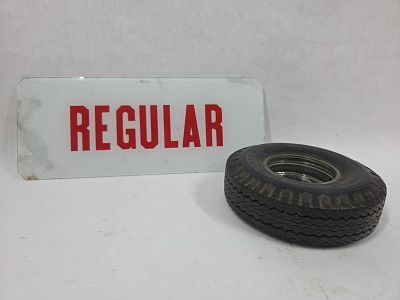 Reverse Painted REGULAR Glass Pump Plate and Firestone Collectible Tire Ash Tray. This great 