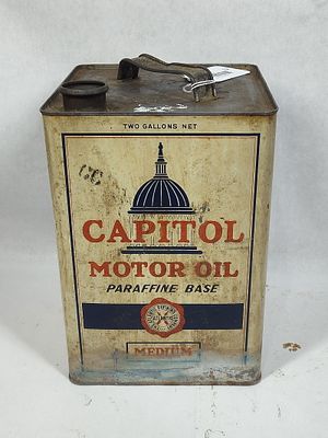 Capitol Motor Oil Two Gallon Can. The Atlantic Refining Co. Minor spotting and fading show 