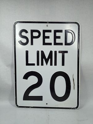 SSS Embossed Speed Limit 20 Sign. Good overall heavy steel sign showing very little paint loss 