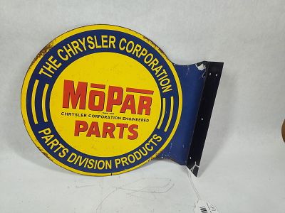 The Chrysler Corporation Mopar Parts Division Flange Repro Double Sided Metal/ Tin Sign. Great 
