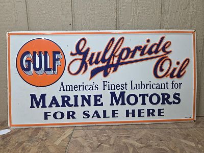 Gulfpride Oil SST SIgn. Embossed lettering, rust along edges but no large damage.This is a newer 