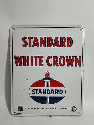 Standard White Crown Porcelain Sign. Single sided. Dated IR 5-50. Overall good clean condition. 15x12