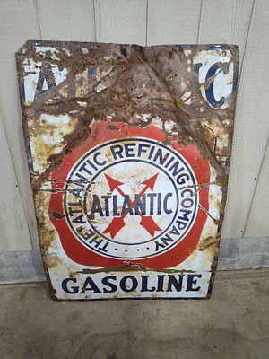 SSP Atlantic Refining Co Gasoline Service Station Sign. Showing condition issues and roaching as 