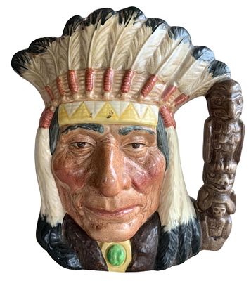 Large English Royal Doulton North American Indian Chief D6611 Vintage 1966 Toby Jug Character Mug. 