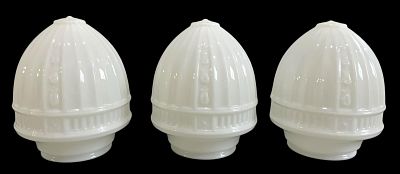 Three Matching Large Vintage Art Deco Milk Glass Acorn Ceiling Light Shades. Each approx. 10 IN 