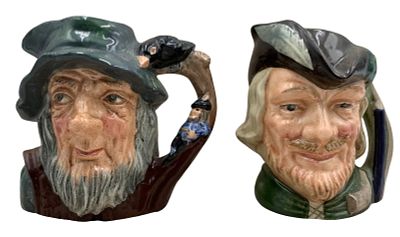2 pc 1954 Royal Doulton Rip Van Winkle, 1959 Robin Hood Vintage Toby Jug Character Mugs. No 