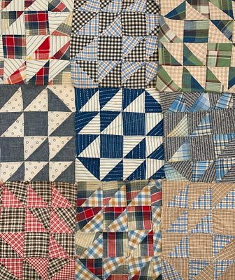 28 Antique Victorian Hand Sewn Patchwork Quilt Blocks. 14 at 8 IN x 8 1/2 IN, 14 measuring 8 3/4 