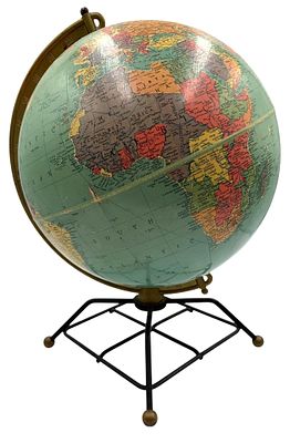 Mid Century Modern Replogle 10 inch Globe with Atomic Wrought Iron Base. Structurally sound with 