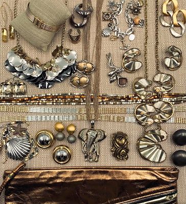 31 pc Givenchy, Sterling, Brighton, Vintage Tri Color Mixed Metal Jewelry & Purse Collection. Sup 