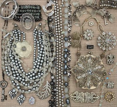 33 pc Art Deco to 90s Sparkling Rhinestone Jewelry & Wayne Kleski Evening Bag Collection. Luxe 