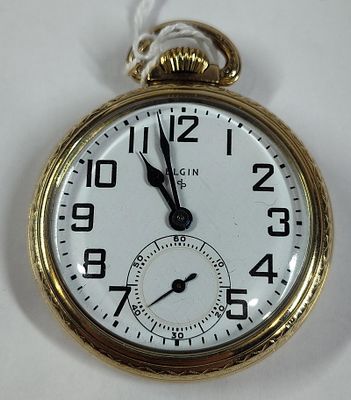 Elgin National Watch Co. Open Face 17 Jewell 10K Gold Filled Case Mens Pocket Watch. Good 