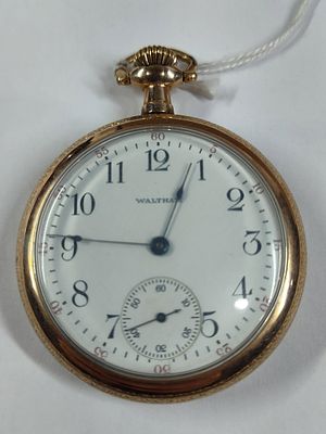 Waltham 15 Jewel Open Face Wadsworth Referee Gold Tone Case Mens Pocket Watch. Great early condition