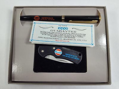 Zippo Brand Gulf Santmyer Oil Co. Advertising Pen and Knife Advertising Collector Gift Set. NOS?i 