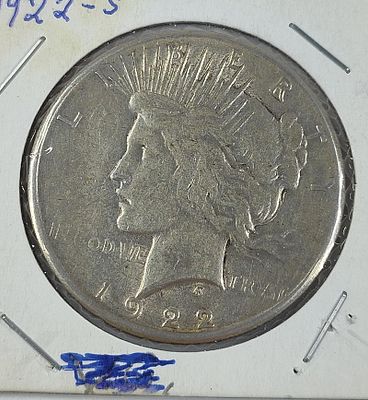 1922-S Peace Silver Dollar. Showing very minor wear?90% Silver?