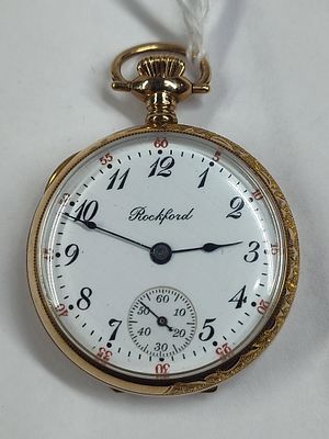 Rockford Watch Co. 15 Jewel Gold Tone Keystone Case Ladies Open Face Pocket Watch. Great early 