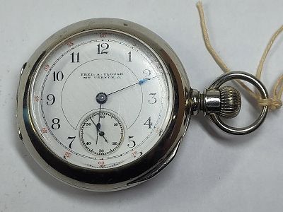 Fred A. Clough Mt. Vernon, O Open Face Mens Pocket Watch Deuber Silverine Case. ,