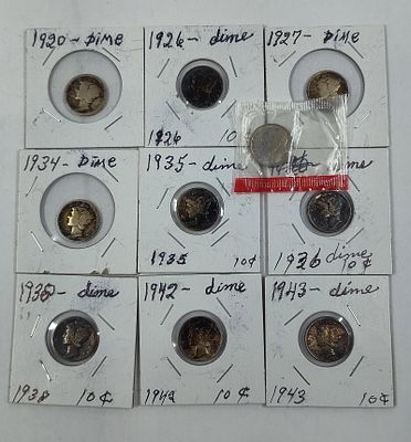 1920's, 30's and 40's Circulated Dime Lot Including 11Various Dimes. This lot includes an 