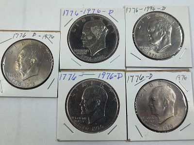 1776-1976 D Eisenhower Bicentennial Dollars Lot of 5. lot includes 5 with all being D