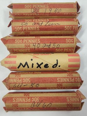 1940's to 1960's Rolls of Pennies of Various Dates. This lot includes 6 assorted complete rolls 