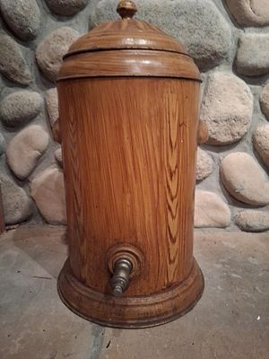 Antique Toleware Water Cooler w/ Faux Oak Grain. 40 inches tall. This antique cylindrical water 
