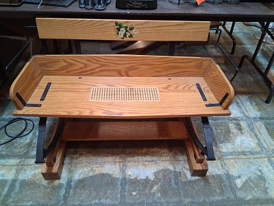 Oak Buckboard Bench w/ Leaf Spring & Caned Seat. This oak hall bench is designed in the style of 