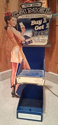 Camel Turkish Gold Pin-Up Cardboard Counter Stand. 9x 22. This is a vintage retail point-of-sale 