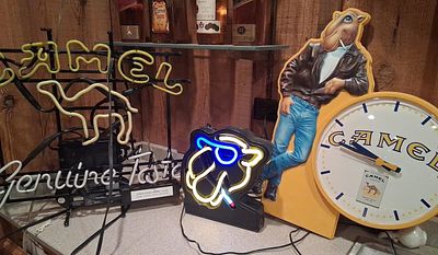 Joe Camel Advertising: 2 Neon Signs & Wall Clock. Large Camel neon is not working. other work 