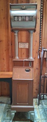 Mills Novelty Co. 5-Reel Poker Trade Stimulator. 16.5x 79.5. This is a floor-standing antique 