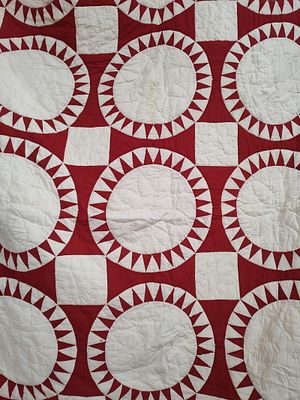 American Red & White Sawtooth Sunburst Quilt, 1886. 75 x 80 This antique American quilt is a 