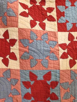 American Hand-Appliqued Princess Feather Quilt. 61 x75 This hand-quilted utility quilt features 