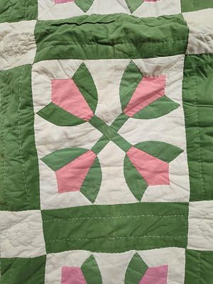 Mid-20th Century Hand-Appliqued and Hand-Quilted Cotton Tulip Pattern Quilt. 66 x 90 This is a 
