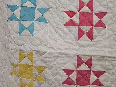 American Sawtooth Star Cotton Patchwork Quilt 1997. 30 x 68 This is a hand-crafted patchwork 