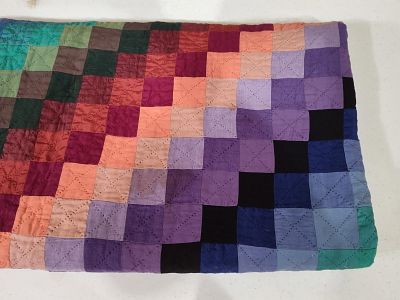 Mid-20th C. Amish Style Sunshine & Shadow Quilt. 82 x 88 This hand-pieced and hand-quilted 
