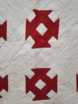 American Turkey Red & White Greek Cross Quilt. 92 x 96 This is an antique American hand-pieced 